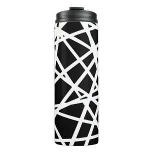 White Lines And Irregular Black Shapes Abstract Thermal Tumbler