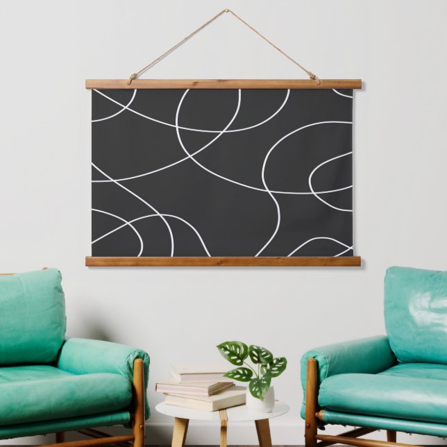 White Lines on Black  Hanging Tapestry (Living Room)