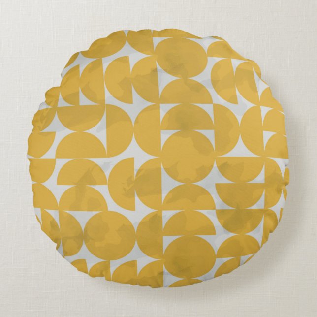 White Lines Pattern. Geometric Stripes Ink Drawing Round Cushion (Front)
