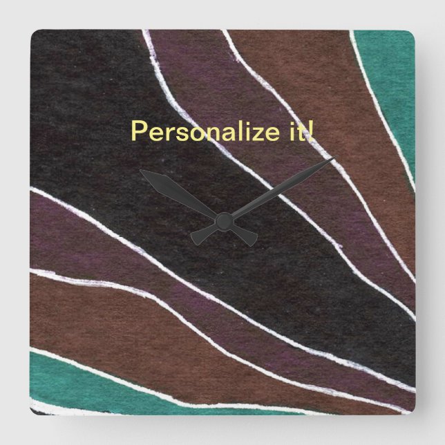 White lines through brown and turquoise stripes square wall clock (Front)