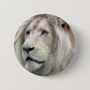 White lion 6 cm round badge