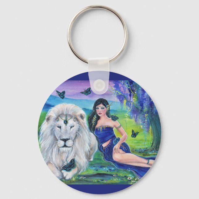 White lion and princess by Renee Lavoie  Key Ring (Front)