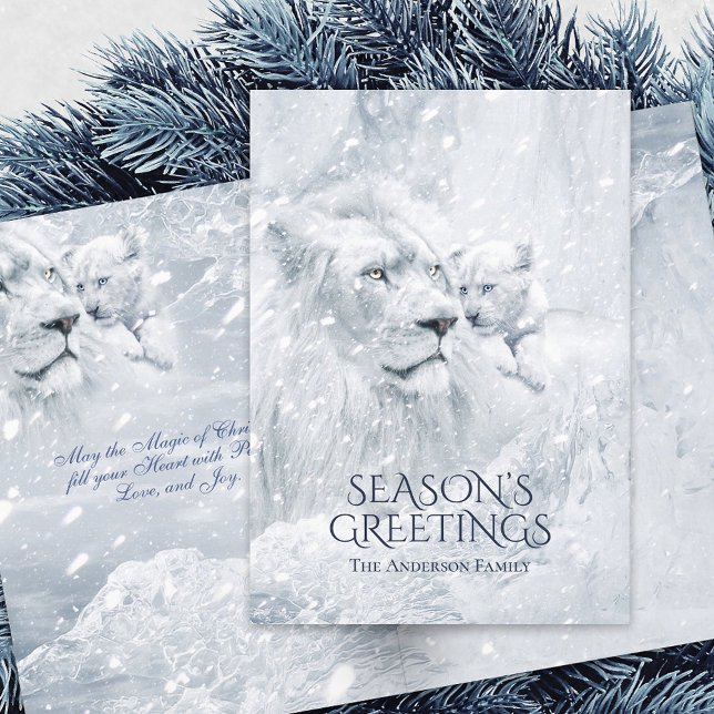 White Lion & Cub on Ice & Snow, Magic Christmas - Holiday Card (Creator Uploaded)