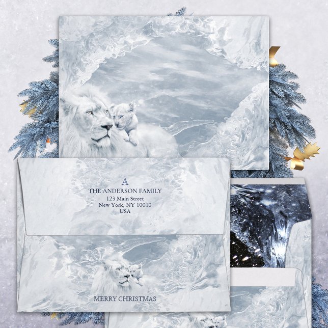 White Lion & Cub on Snow, Christmas Winter Magic - Envelope (Creator Uploaded)