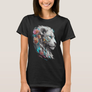 White Lion Fantasy Flowers Art - Blue Eyes Animal T-Shirt