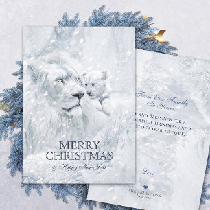 White Lion Father & Son on Snow - Christmas Card