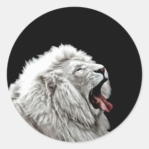 White lion head jungle animals digital painting classic round sticker