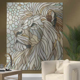 White Lion Portrait Mosaic Art  Tapestry