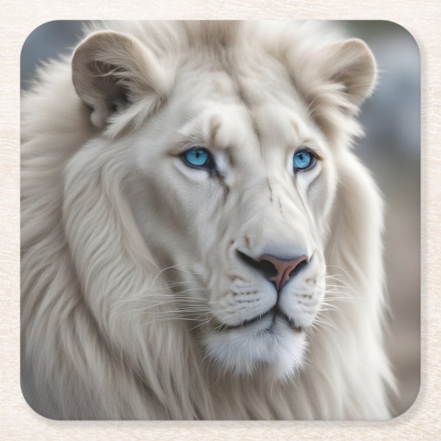 White Lion Square Paper Coaster (Front)