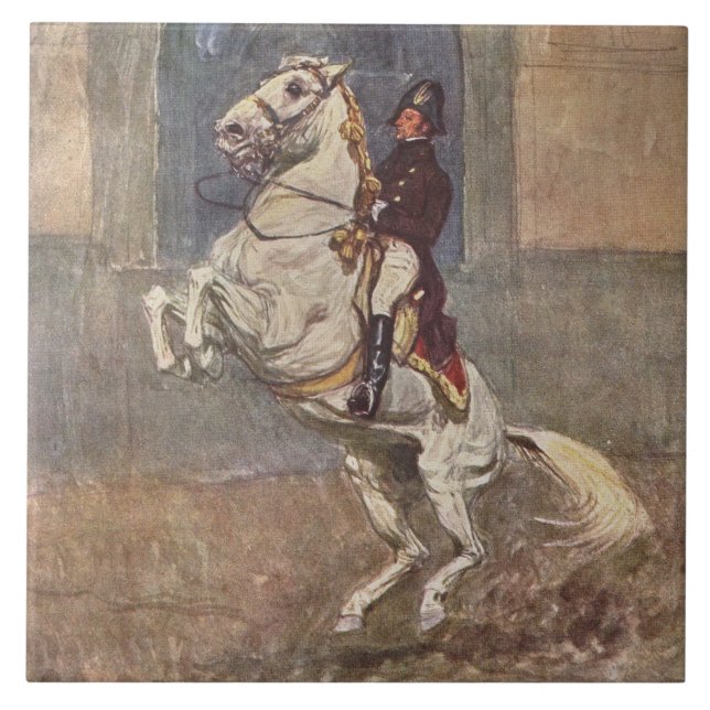 White Lipizzan Stallion Courbette Tile (Front)