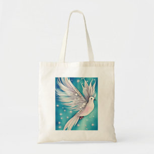 White little dove with ethereal wings tote bag