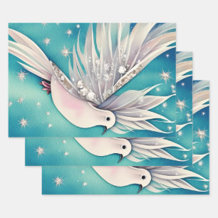 White little dove with ethereal wings wrapping paper sheet