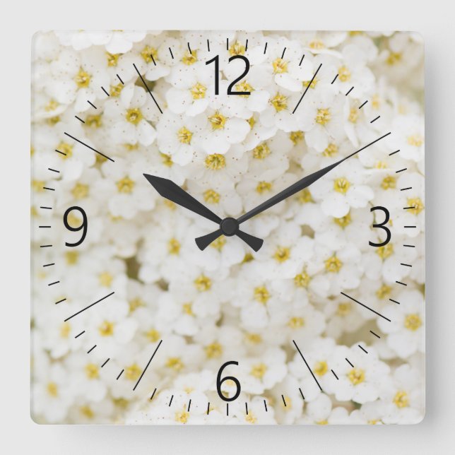 White little flowers pattern square wall clock (Front)