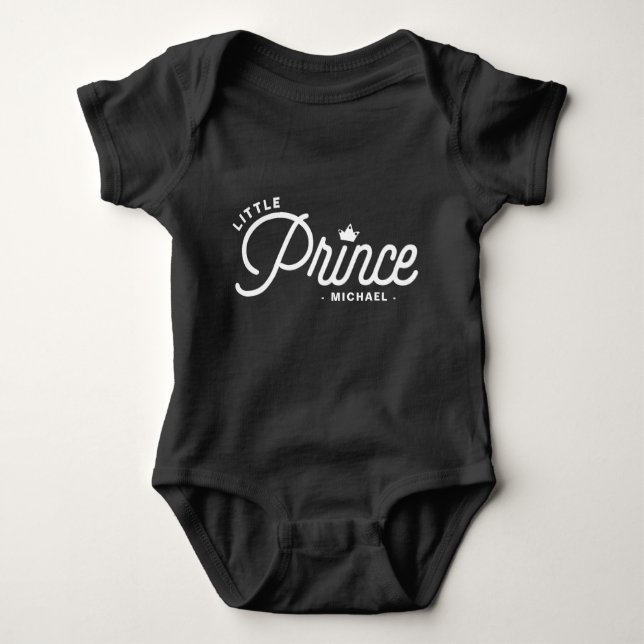White Little Prince Modern Typography Personalised Baby Bodysuit (Front)