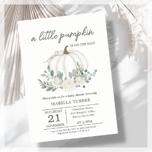White Little Pumpkin Baby Shower Invitation