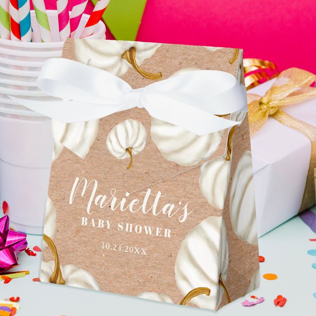 White Little pumpkin kraft fall baby shower Favour Box (White Little pumpkin kraft fall baby shower Favor Box)