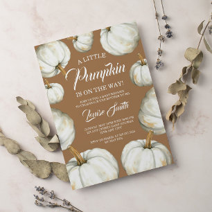 White Little pumpkin kraft fall baby shower Invitation