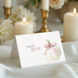 White Little Pumpkin Pink Bow Baby Shower Thank You Card