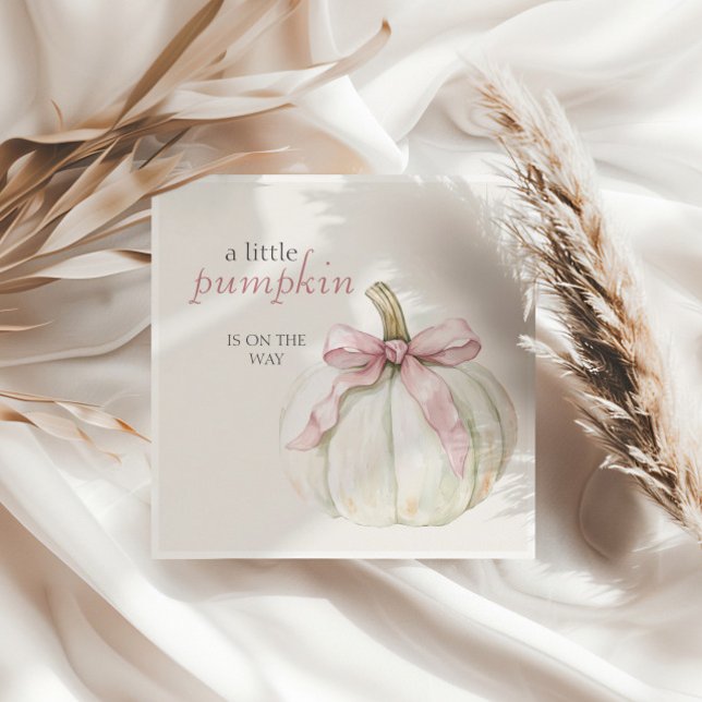 White Little Pumpkin Pink Bow Girl Baby Shower  Napkin (Creator Uploaded)