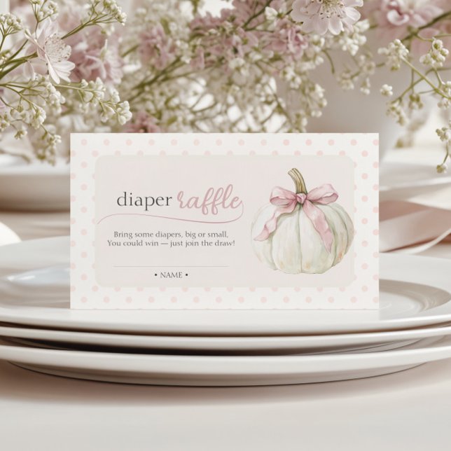 White Little Pumpkin Pink Polka Dots Diaper Raffle Enclosure Card (Creator Uploaded)