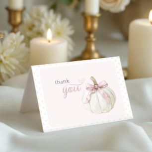 White Little Pumpkin Pink Polka Dots Thank You Card