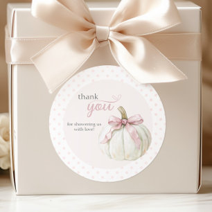 White Little Pumpkin Pink Polka Dots Thanks Classic Round Sticker