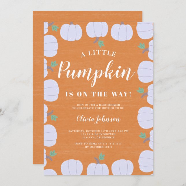 White Little pumpkin Rustic kraft fall baby shower Invitation (Front/Back)