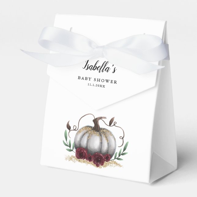 White Little Pumpkin Theme Baby Shower Favour Box (Front Side)