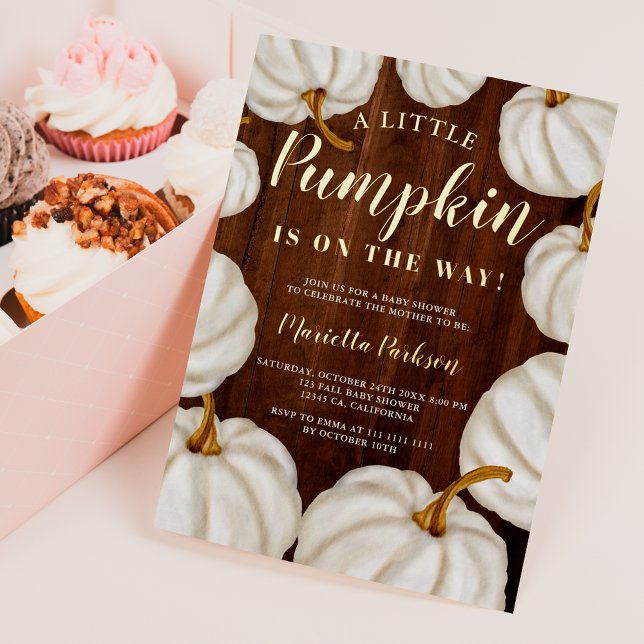 White Little pumpkin wood fall baby shower (White Little pumpkin wood fall baby shower Foil Invitation)