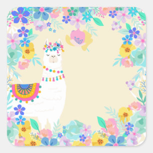 White Llama and Rainbow Fiesta Cinco de Mayo  Square Sticker