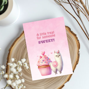 White Llama Big Pink Cupcake Valentine Sweet  Holiday Card