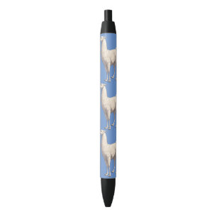 White Llama Black Ink Pen