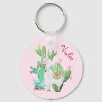 White Llama & Cactus w Flowers - Pastel Pink