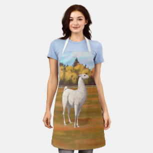 White Llama in Autumn Farm Pasture Apron