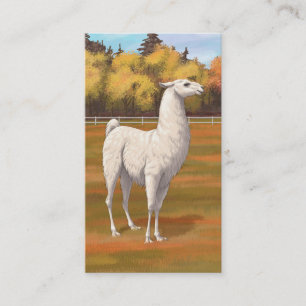 White Llama in Autumn Farm Pasture Business Card