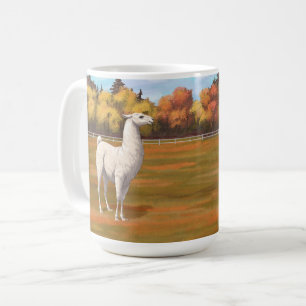 White Llama in Autumn Farm Pasture Coffee Mug