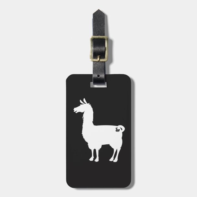 White Llama Luggage Tag (Front Vertical)