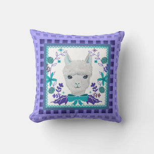 White Llama Purple Lavender Blue-Green Nursery Cushion
