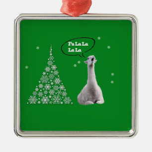 White Llama Sings Christmas Carol:Fa LaLaLa Lama Metal Tree Decoration