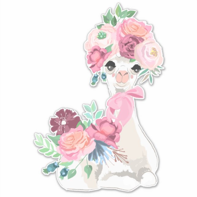 White Llama with Pink Flowers (Front)