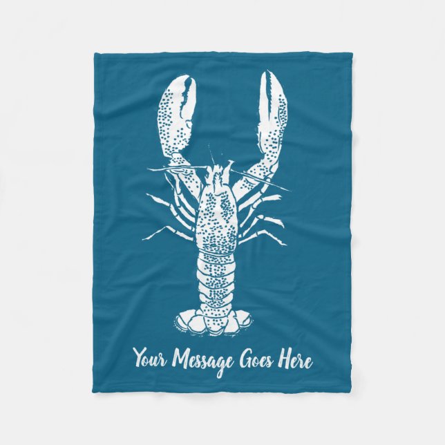 White Lobster Graphic Message  Fleece Blanket (Front)