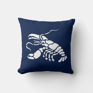 White Lobster on Navy Blue Throw Pillow