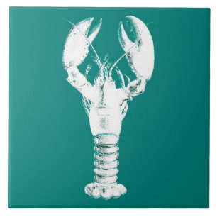 White Lobster on Turquoise / Teal Ceramic Tile