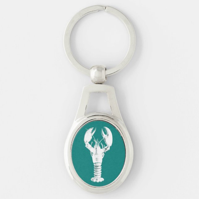 White Lobster on Turquoise / Teal Key Ring (Front)