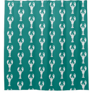 White Lobster on Turquoise / Teal Shower Curtain