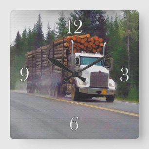 White Logging Truck Drivers Wall Clock