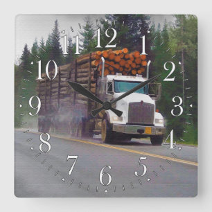 White Logging Truck Drivers Wall Clock