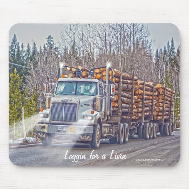 White Logging Truck Highway Driving Art Mousepad (Front)