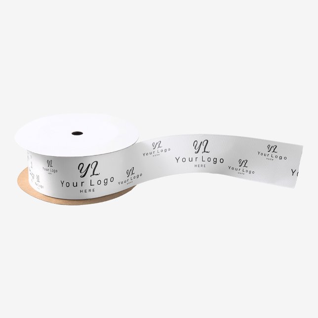 White Logo pattern Business Brand Simple Company Satin Ribbon (Creator Uploaded)