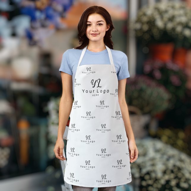 White Logo pattern Business Company Employee Staff Apron (Creator Uploaded)